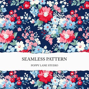 blue floral background, preppy flower pattern, blue floral scrapbook paper, spring floral seamless pattern, vibrant floral digital paper
