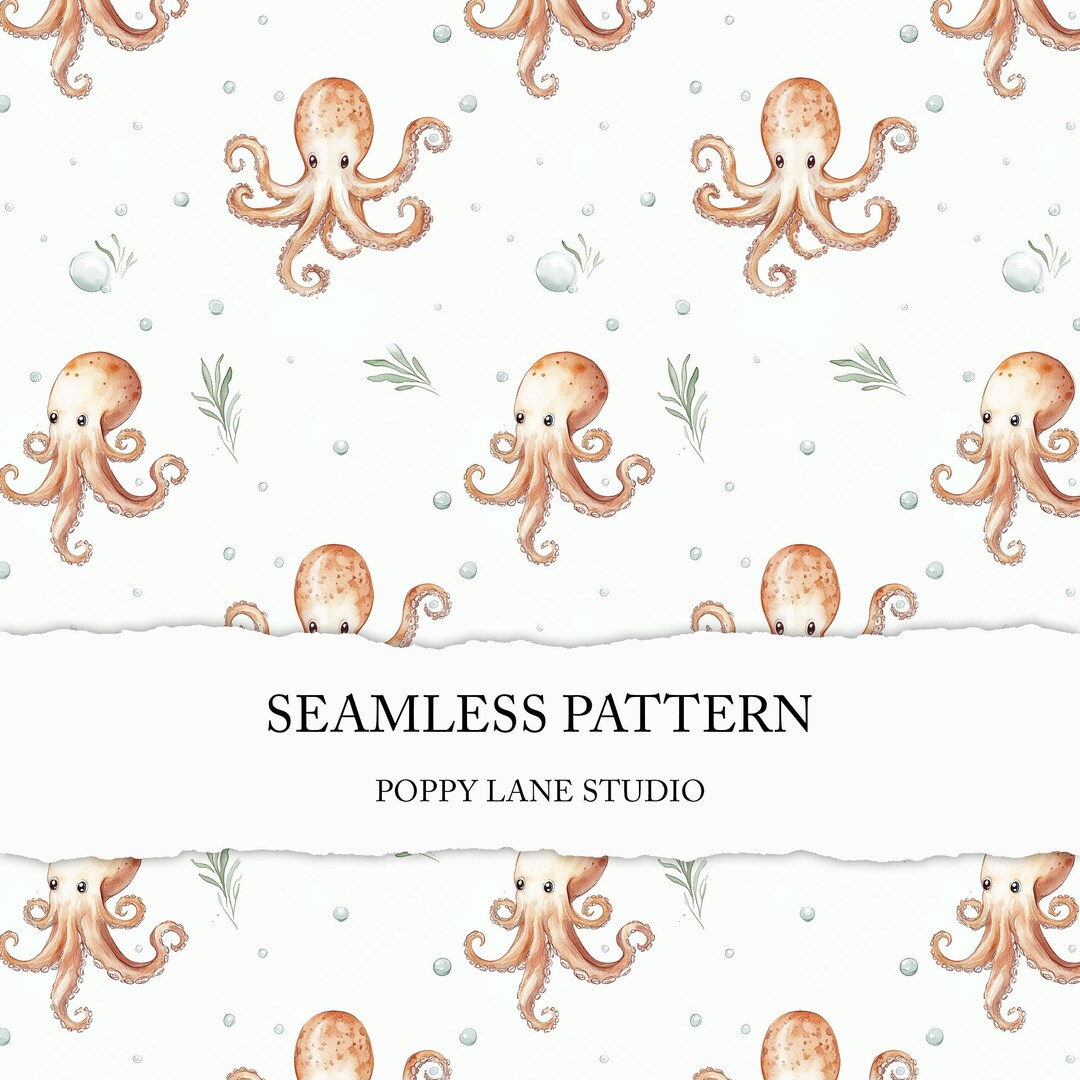 Watercolour Octopus Background, Octopus Seamless File, Seamless Octopus ...