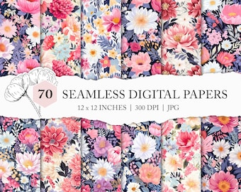 seamless purple floral pattern, lilac and pink flower seamless background, purple floral digital paper, lavender floral scrapbook paper, JPG
