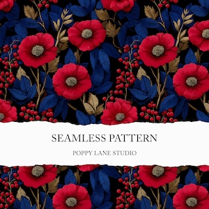 kräftiger Mohn Hintergrund, nahtloses rotes Mohnmuster, kräftiger Blumenhintergrund, lebhaftes blaues und rotes Blumenmuster, bedruckbarer Stoff, Mohnblume JPEG