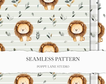 modern lion seamless pattern, cute African animal background, baby lion pattern, nursery pattern, commercial use, kids seamless, lion print