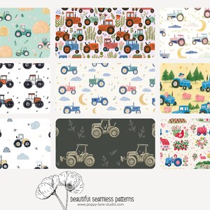 cute tractor pattern, seamless tractor fabric pattern, tractor digital paper, tractor background, farm papers, boys seamless, tractor prints image 2