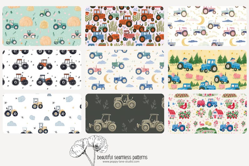 cute tractor pattern, seamless tractor fabric pattern, tractor digital paper, tractor background, farm papers, boys seamless, tractor prints image 2