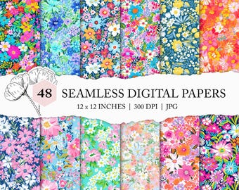 ditsy floral pattern, preppy small flower digital paper, colourful ditsy flower background, tiny wildflower printable, spring flower paper