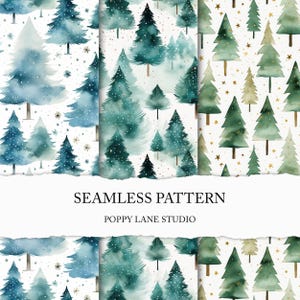 seamless Christmas tree pattern, blue Christmas tree background, watercolour pine tree seamless pattern, green Xmas pattern, commercial use