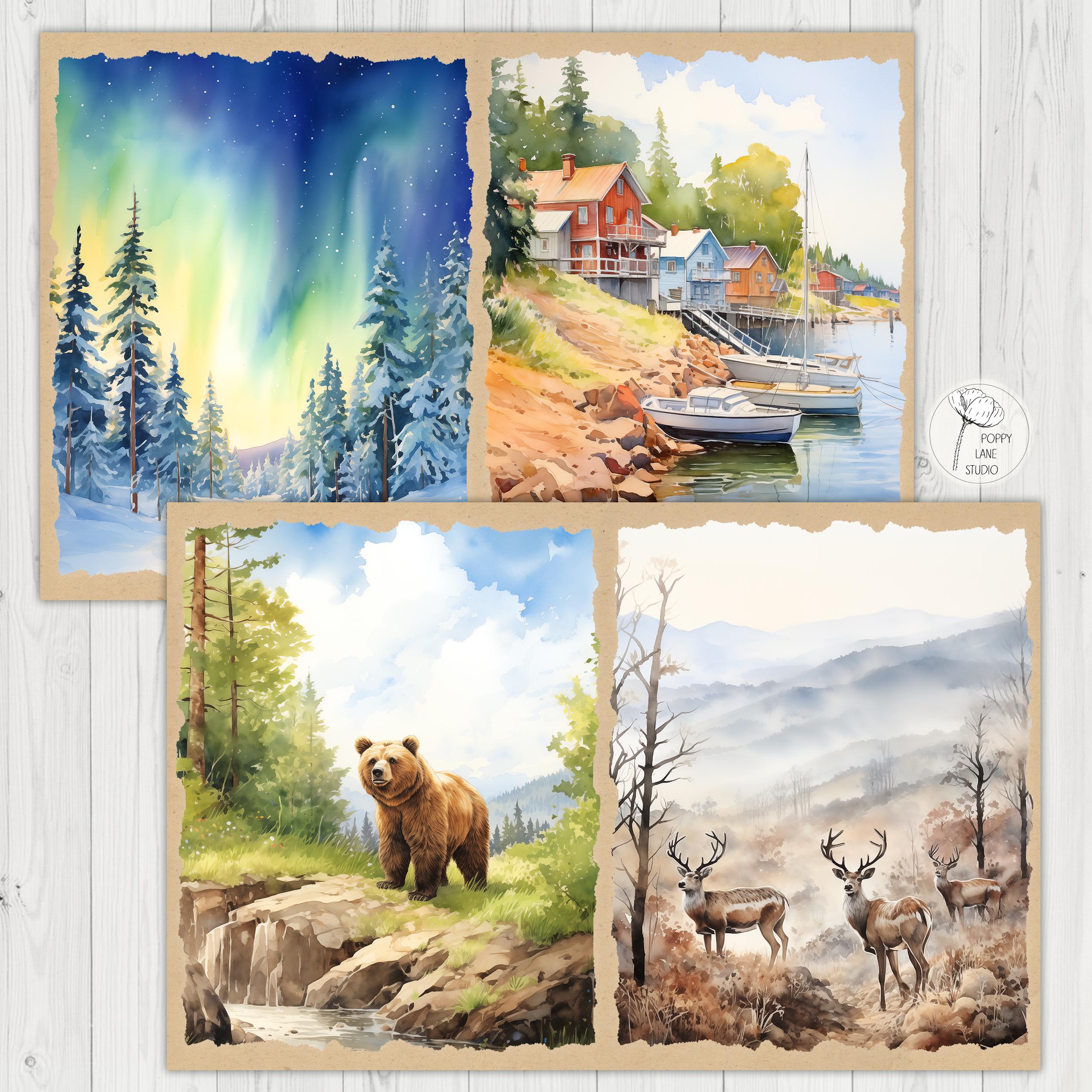 Finland printable paper, watercolour Finland journal, Finland junk