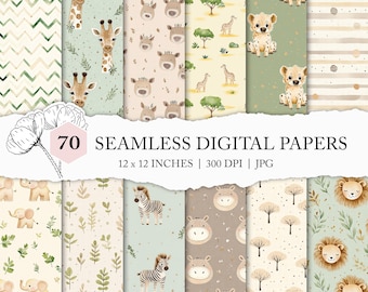 seamless African animal pattern, African animal digital paper, cute Africa background, kids seamless, African wildlife design, custom fabric