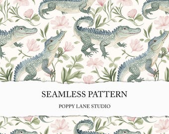 seamless alligator pattern, cute croc background, crocodile seamless pattern, seamless crocodile craft paper, cottagecore pattern gator JPEG