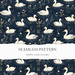goose pond seamless pattern, cottagecore goose background, duck pond printable, goose custom fabric, goose seamless file, blue goose pattern