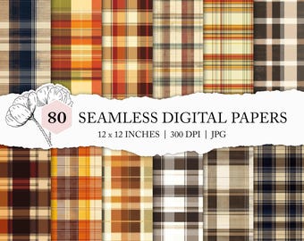 autumn plaid seamless pattern, fall plaid digital paper, autumn coloured gingham background, fall printable paper, fall tartan seamless file
