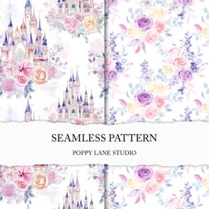 seamless castle pattern, castle digital paper, colourful castle background, fairy tale castle seamless pattern, watercolour fairy-tale print