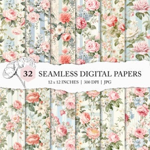 Shabby Chic Blumenmuster, französischer Pastellblumenhintergrund, Vintage Blumenmuster, verblasstes Vintages digitales Blumenpapier, niedliche Pastellblumen