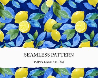 seamless citrus file, lemon background, Mediterranean seamless pattern, custom summer fabric, watercolour lemon scrapbook, repeat pattern