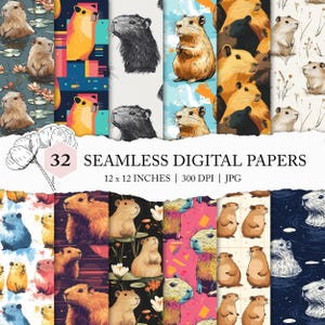seamless capybara pattern, capybara background, capybara digital paper, South American animal, capybara seamless pattern, capybara scrapbook