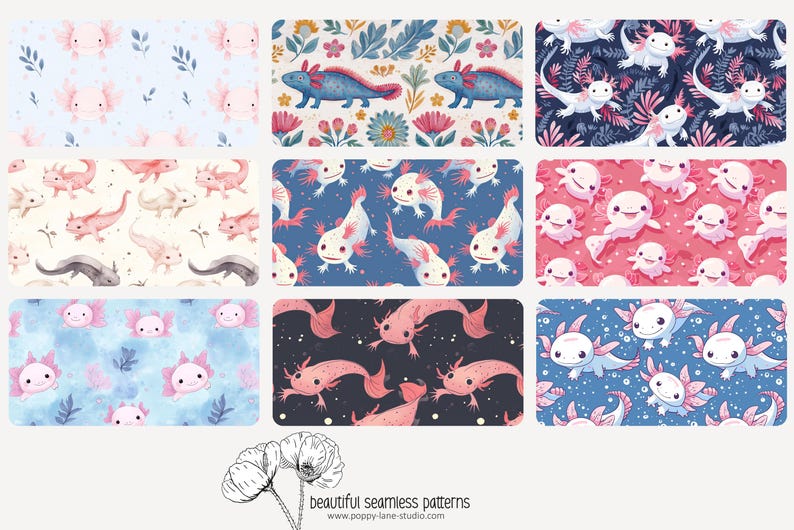 Assorted Axolotl Background, Seamless Axolotl Digital Paper, Axolotl ...