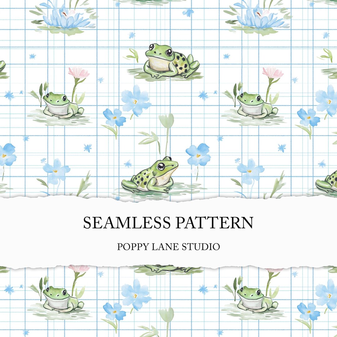 Cute Frog Seamless Pattern, Seamless Frog Design, Cottagecore Frog ...