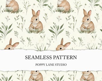 seamless rabbit pattern, watercolour rabbit background, spring bunny pattern, cute bunny digital paper, rabbit seamless file, bunny print