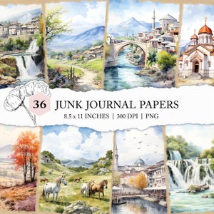 Aquarell Bosnien Journal Seiten, Bosnien Herzegowina Reisejournal, digitales Papierpaket, Herzegowina Postkarten, Bosnien Drucke, Junk Journal