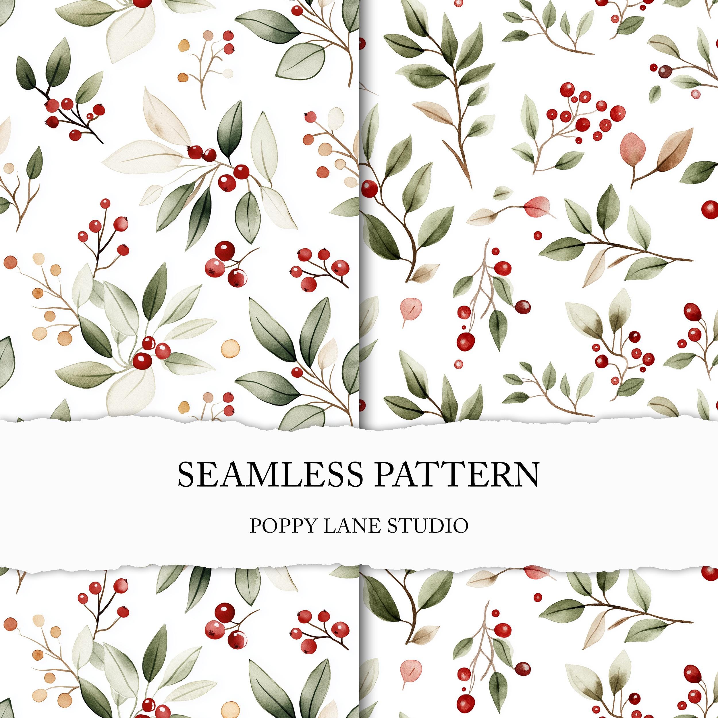 cute red berry pattern, watercolour berries and leaves, seamless botanical background, seamless berry pattern, red berry digital paper JPEGs