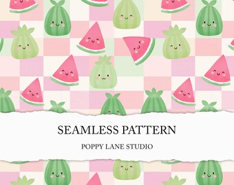modello senza cuciture di anguria preppy, file senza cuciture di melone carino, sfondo kawaii di anguria, file digitale di frutta estiva, stampa estiva felice