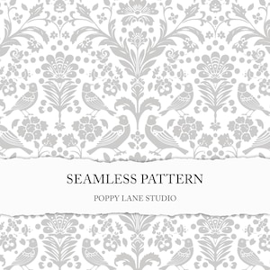 floral bird damask seamless pattern, floral damask background, vintage bird damask pattern, seamless bird pattern, floral digital background