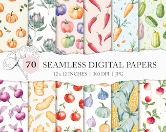 seamless watercolour vegetable pattern, vegetable digital paper, vegetables seamless background, cooking seamless pattern, kitchen garden