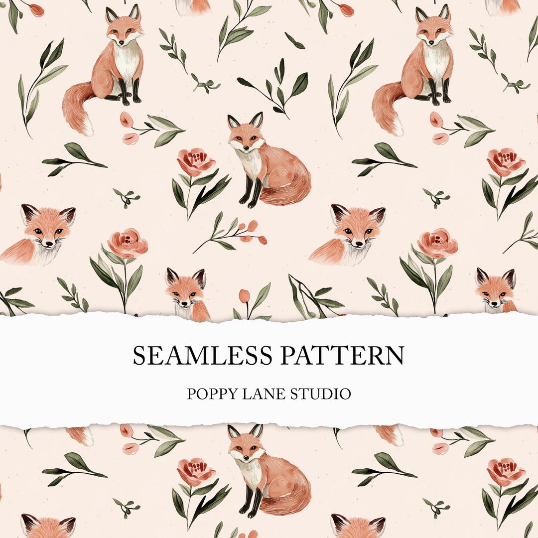Cottagecore Fox Background Pattern, Watercolour Fox Pattern, Modern Fox ...