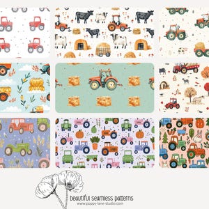 cute tractor pattern, seamless tractor fabric pattern, tractor digital paper, tractor background, farm papers, boys seamless, tractor prints image 7
