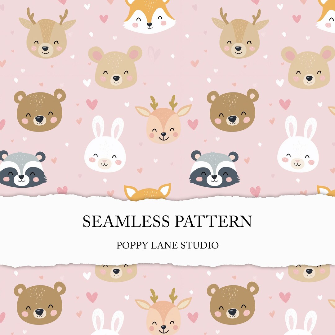 Pink Forest Animals Seamless, Cute Woodland Animals Seamless Pattern ...