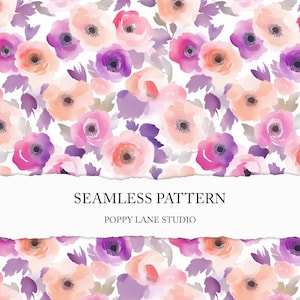 purple watercolour floral background, seamless abstract purple floral pattern, vibrant ditsy floral textile design, printable paper, JPEG