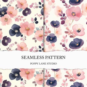pastellfarbene Blumen Muster, florale Muster zum ausdrucken, florales Muster, violett, aquarell, nahtloses digitales Papier