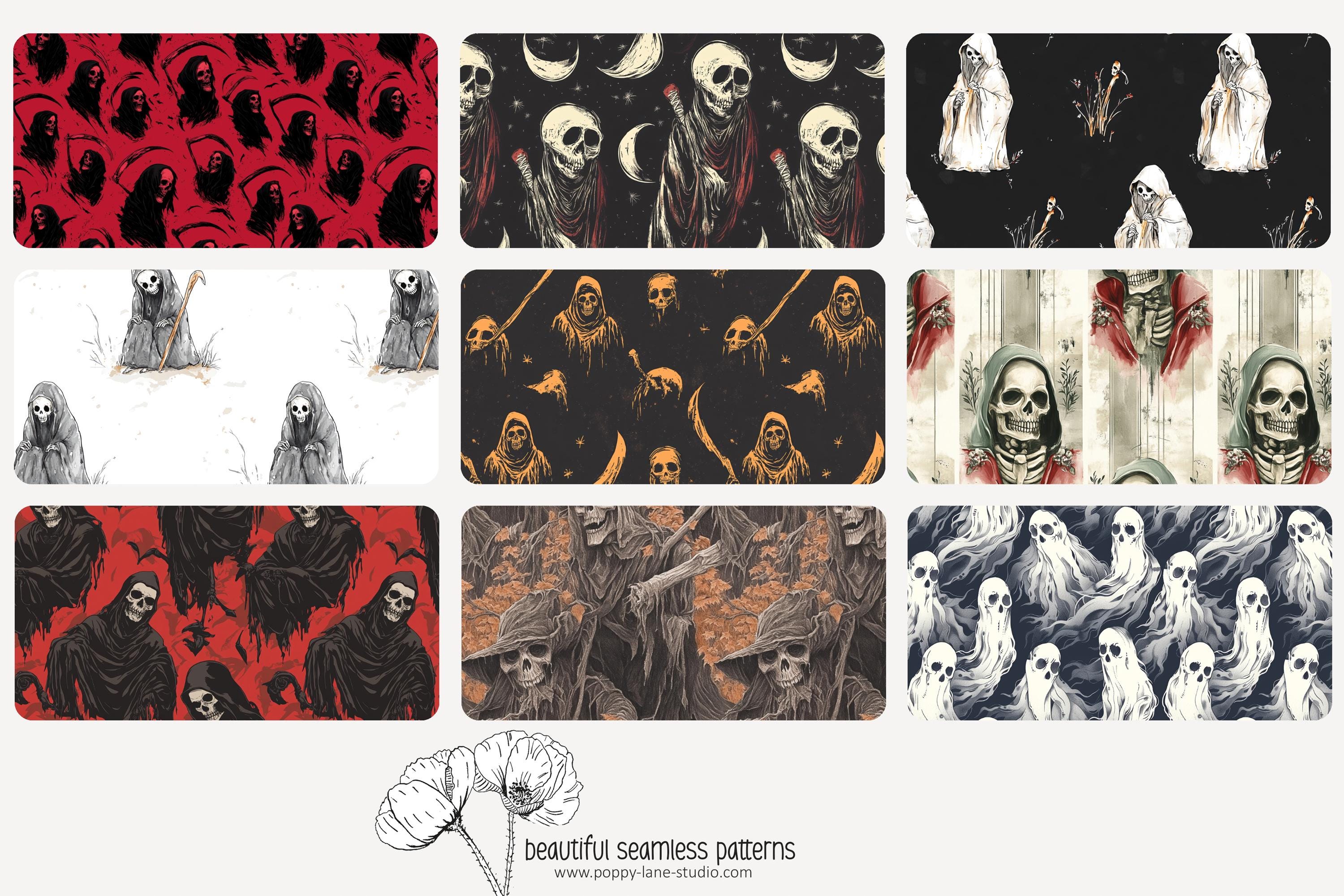 Deathsinger Pattern Grim Reaper Seamless Background, Death Pattern, Seamless Grim Reaper ...