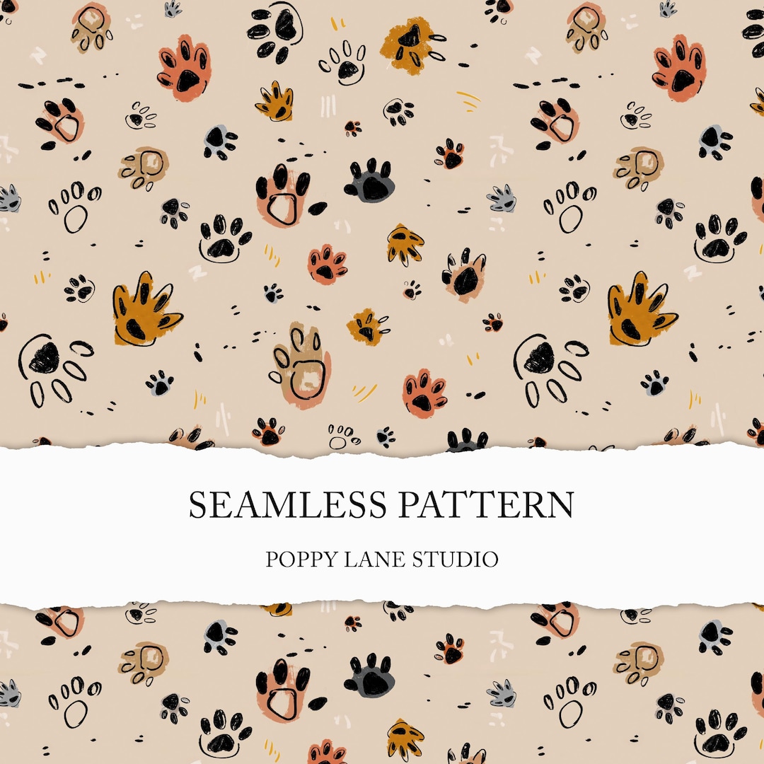 Seamless Paw Pattern, Paw Print Background, Sketch Pet Seamless Fabric ...