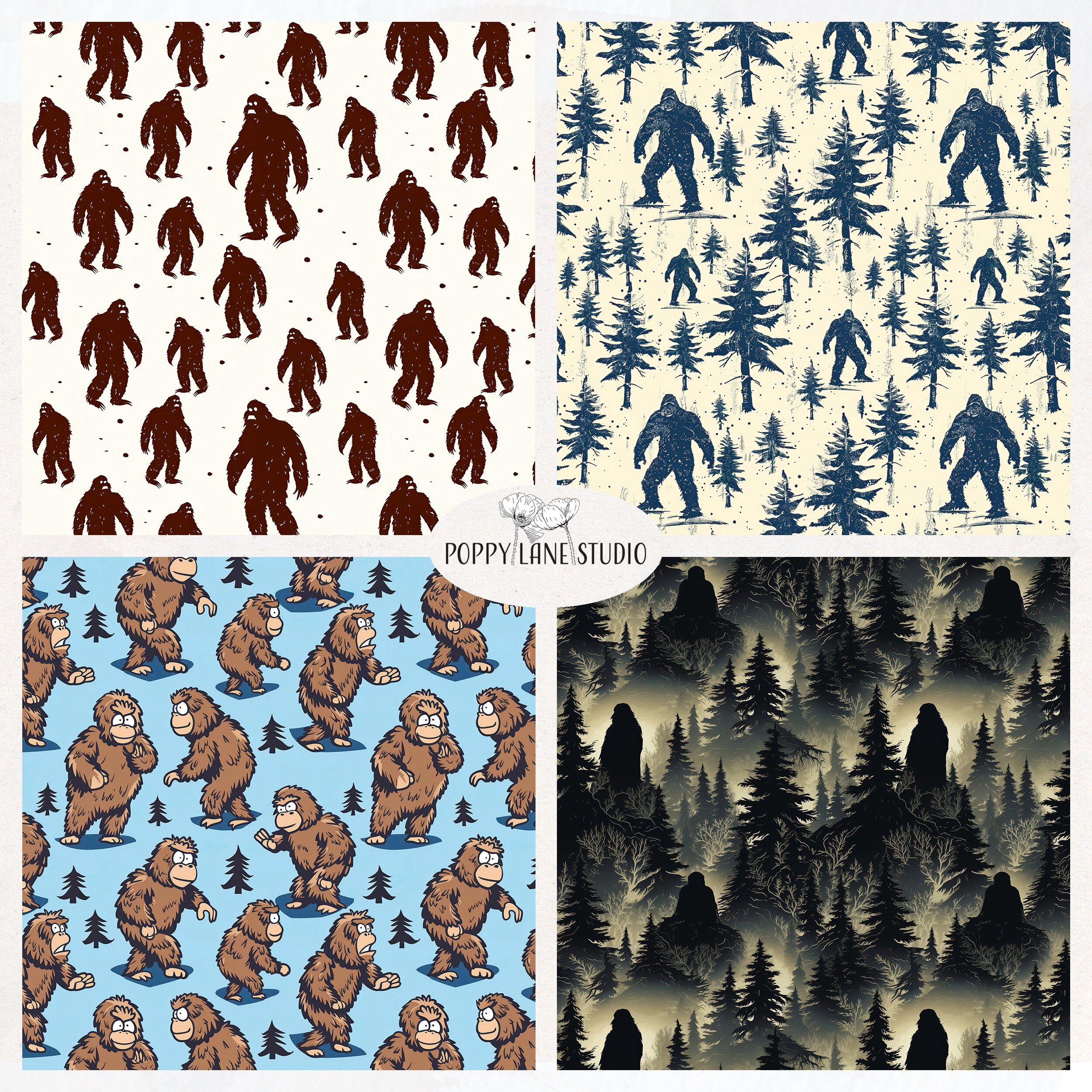 Bigfoot Pattern, Bigfoot Digital Paper, Yeti, Sasquatch Seamless ...