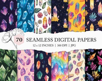 crystal seamless pattern, seamless crystal background, gemstone digital paper, printable scrapbook paper, mineral crystalline, gem printable