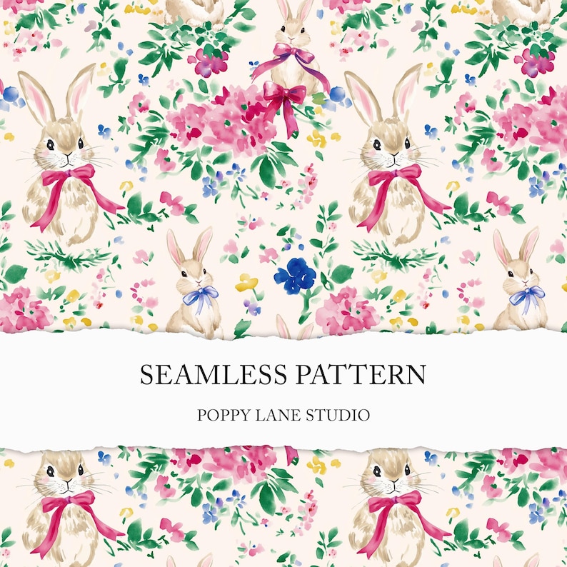 Preppy Spring Bunny Seamless Pattern, Easter Bunny Digital Paper ...