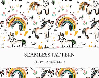 fun unicorn seamless file, cute unicorn background, children's seamless, unicorn digital paper, custom fabric, preppy unicorn digital paper