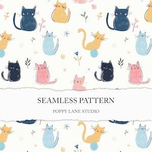 motif chat coloré, arrière-plan chat heureux, chat minimaliste sans couture, papier numérique chat pastel, animal de compagnie sans couture, motif chat moderne, tissu chat