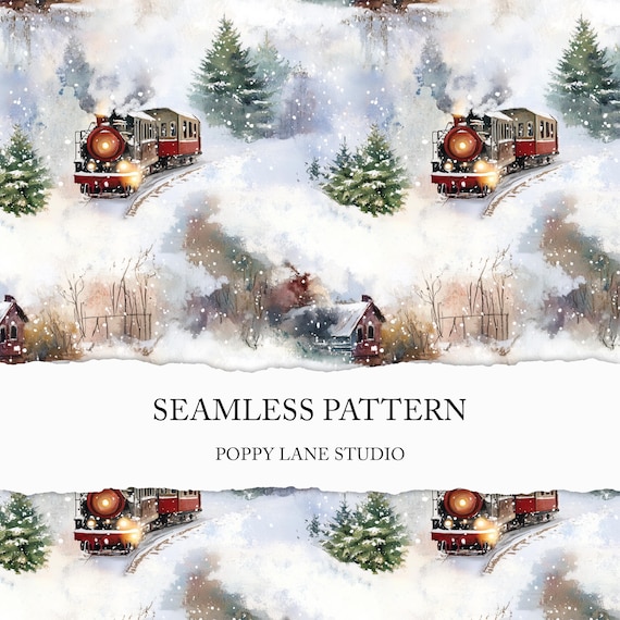 Winter train background, seamless railway pattern, train seamless