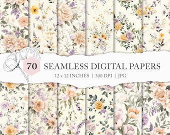 soft pastel flower pattern, romantic floral digital paper, soft flower background, beige flower seamless pattern, spring flower seamless JPG