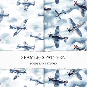 seamless plane pattern, fighter plane background, WW2 digital paper, plane scrapbook paper, seamless airplane digital file, commercial use