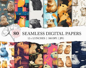 seamless capybara pattern, capybara background, capybara digital paper, South American animal, capybara seamless pattern, capybara scrapbook