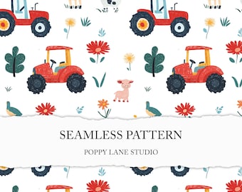 boys seamless, cute red tractor printable fabric design, tractor seamless paper, red tractor pattern, commercial use, tractor background