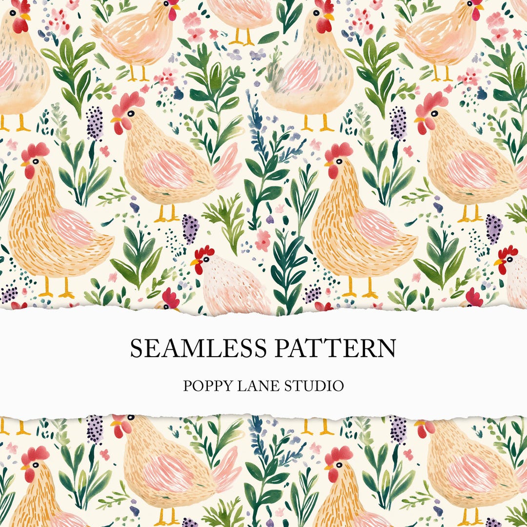 Preppy Chicken Seamless Pattern, Farmhouse Chicken Digital Paper ...