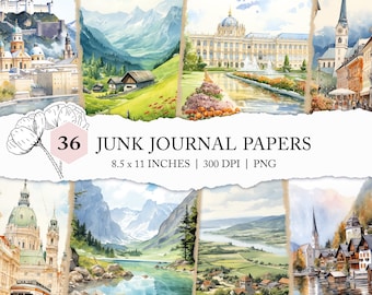 Austria holiday journal, Austria journal page, Europe travel journal paper, Austria scrapbook paper, travel junk journal, Austria junk paper