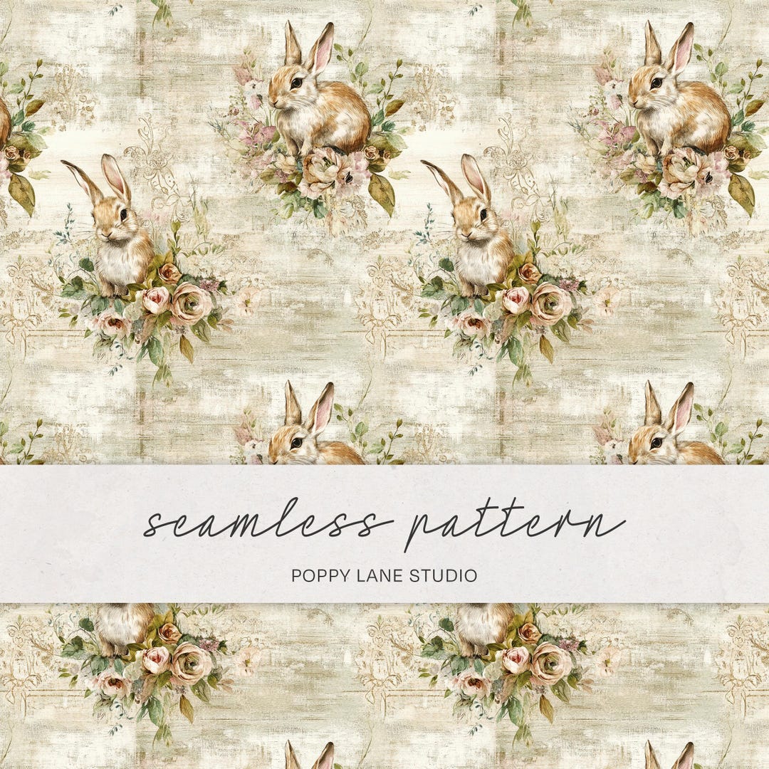 Vintage Rabbit Background Pattern Vintage Bunny Background, Seamless Rabbit Pattern, Shabby Chic Rabbit ...