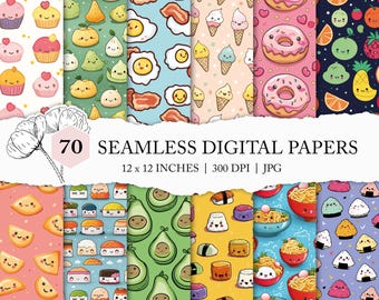 cute kawaii food pattern, sushi seamless paper, kawaii dumpling digital paper, kawaii ramen background, kawaii printable paper, cute foods