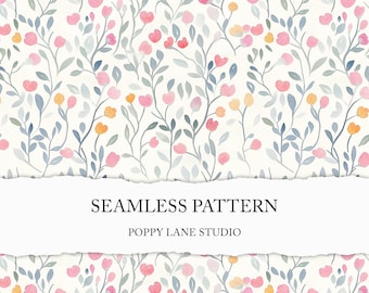 cute flower bud background, watercolour floral seamless pattern, pastel flower pattern, pastel floral digital paper, modern floral pattern