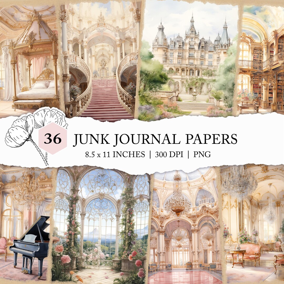 Pink Palace Journal Pages, Vintage Interior Prints, Pink Fairy-tale ...