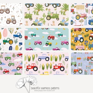 cute tractor pattern, seamless tractor fabric pattern, tractor digital paper, tractor background, farm papers, boys seamless, tractor prints image 4